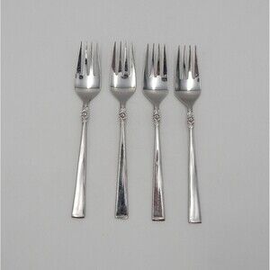 Stainless Steel Japan Dessert Salad Forks Rose Accented Motif Handle Flatware 4P
